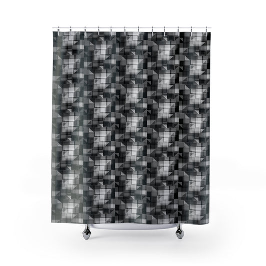 Geometric Pattern Shower Curtain for Modern Bathrooms, Chic Shower Decor, Black and White Bath Accessory, Stylish Home Upgrade