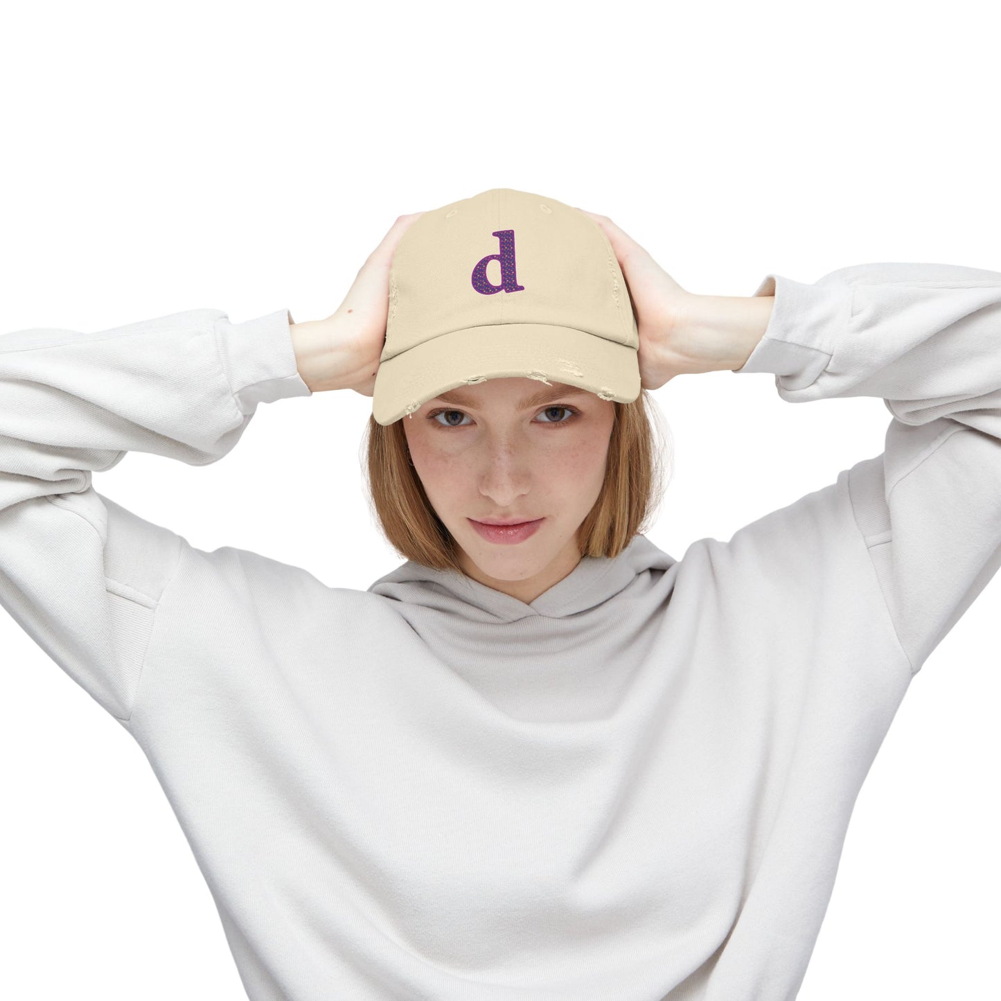 Distressed Cap with Purple Letter 'd' - Casual Street Style Hat for Everyday Wear, Gift for Dad, Unisex Fashion Accessory, Trendy [...]