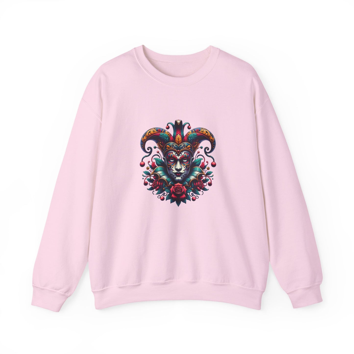 Colorful Jester Sweatshirt, Unisex Heavy Blend Crewneck, Unique Art Apparel, Trendy Fashion, Cozy Gift for Adults