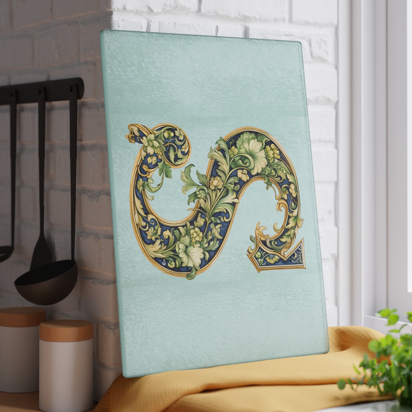 Monogram S Floral Glass Cutting Board – Decorative Initial S Kitchen Board