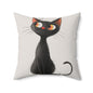 Cute Black Cat Throw Pillow — Whimsical Kitten Decorative Cushion