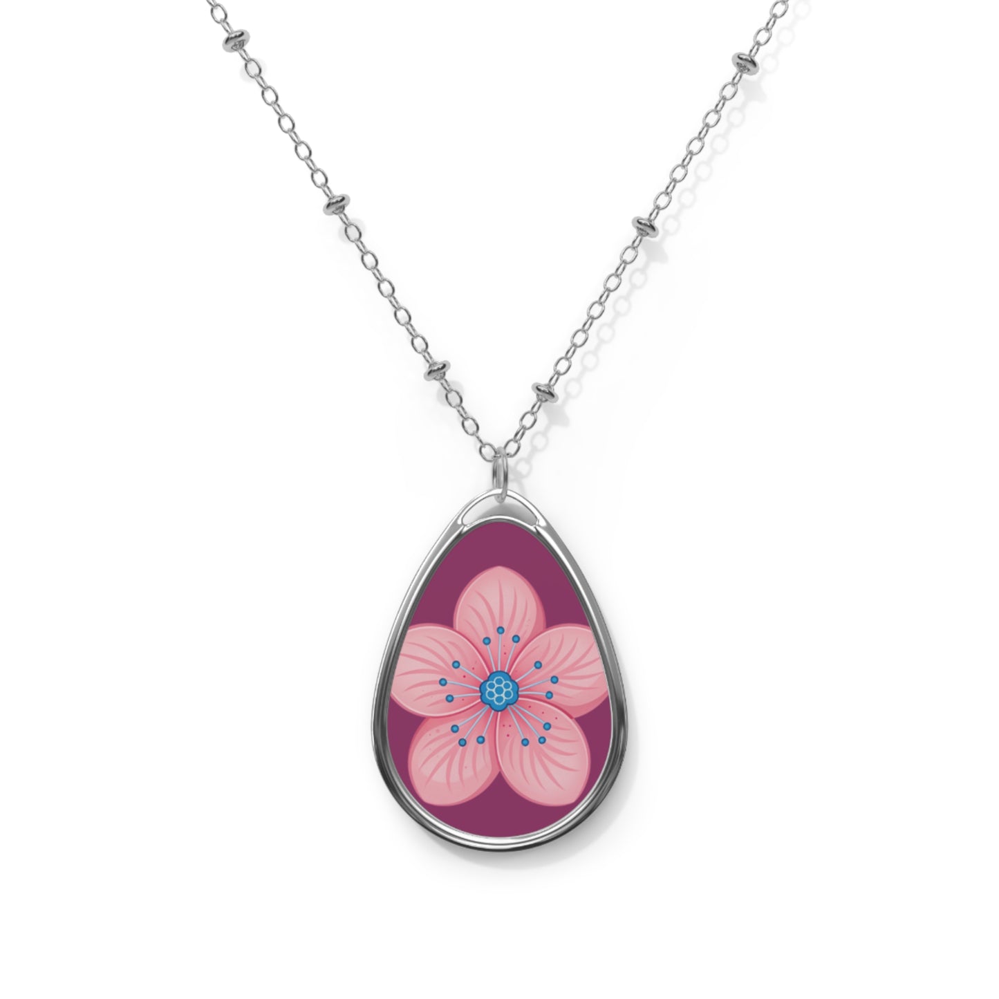 Floral Oval Necklace, Delicate Jewelry, Gift for Her, Nature-Inspired Accessory, Ideal for Birthdays, Anniversaries, and Mother’s Day