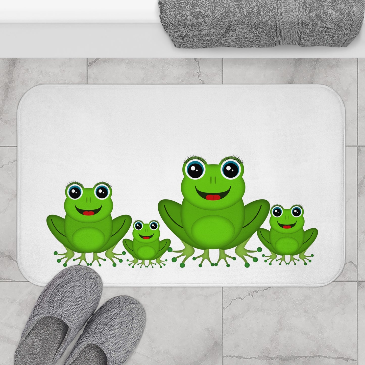 Playful Frog Bath Mat, Fun Bathroom Decor, Kids Bath Accessory, Froggy Home Essentials, Gift for Nature Lovers