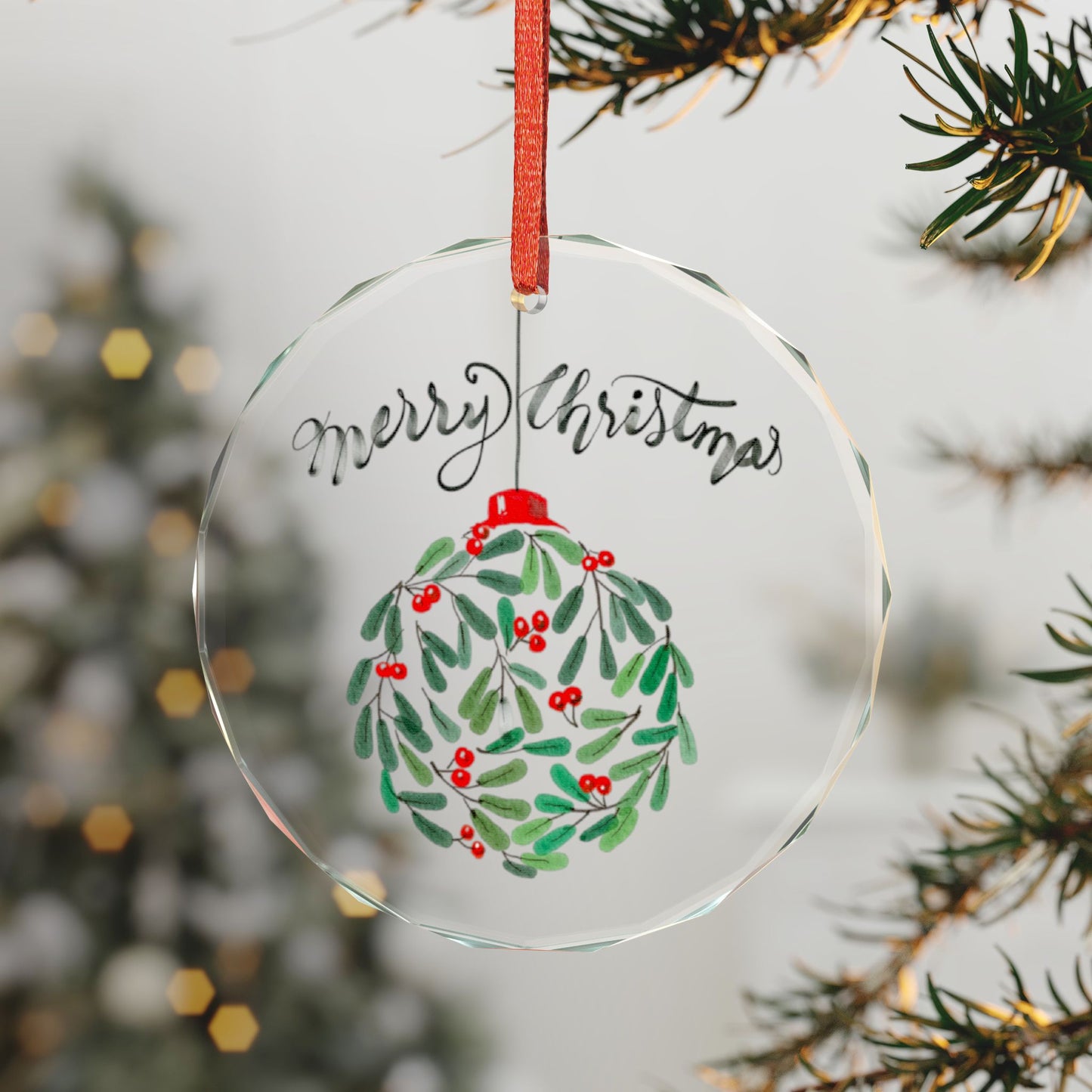 Christmas Heart Crystal Ornament – Merry Christmas Mistletoe Glass Decoration