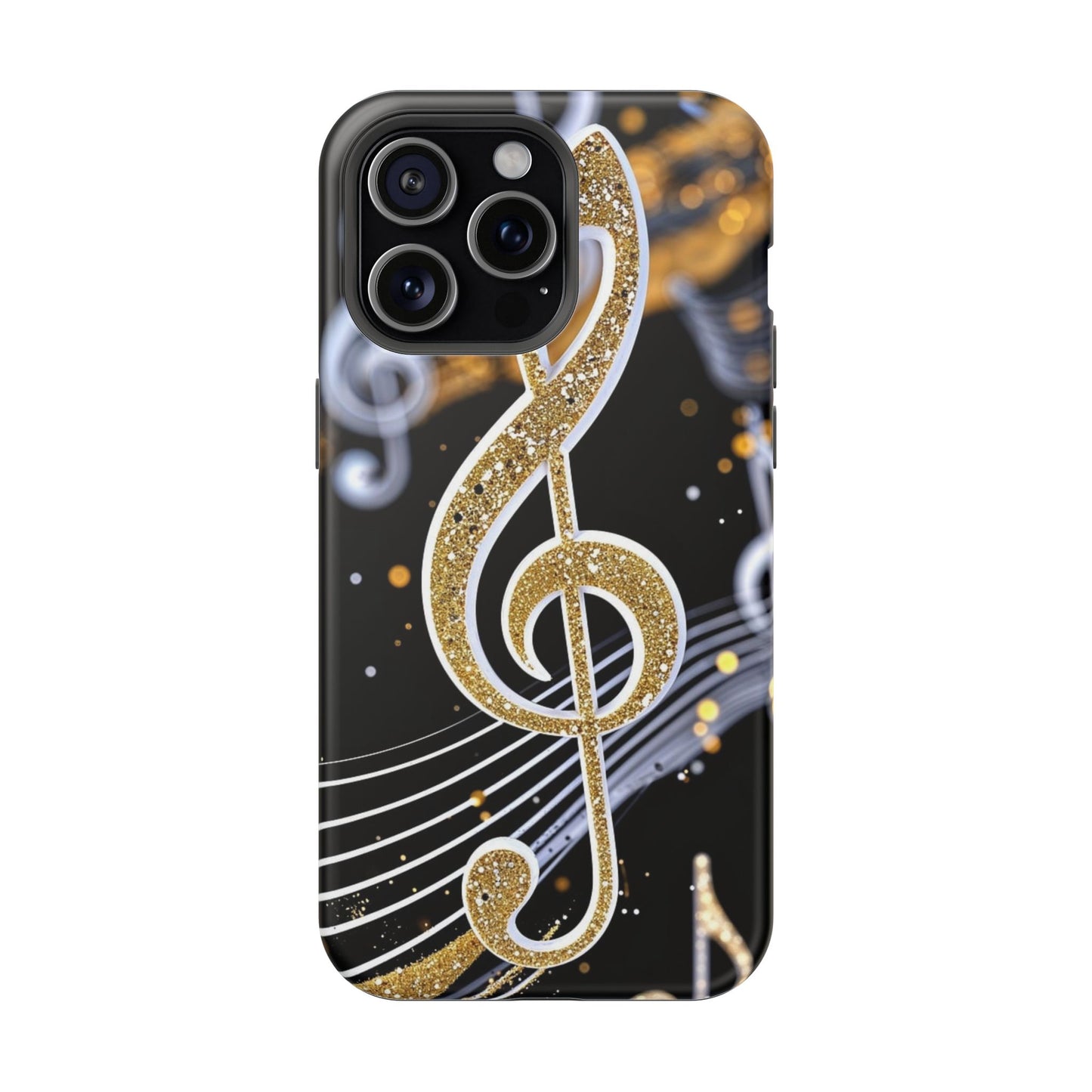 Music Notes Magnetic Impact-Resistant Phone Case — Gold Treble Clef Design