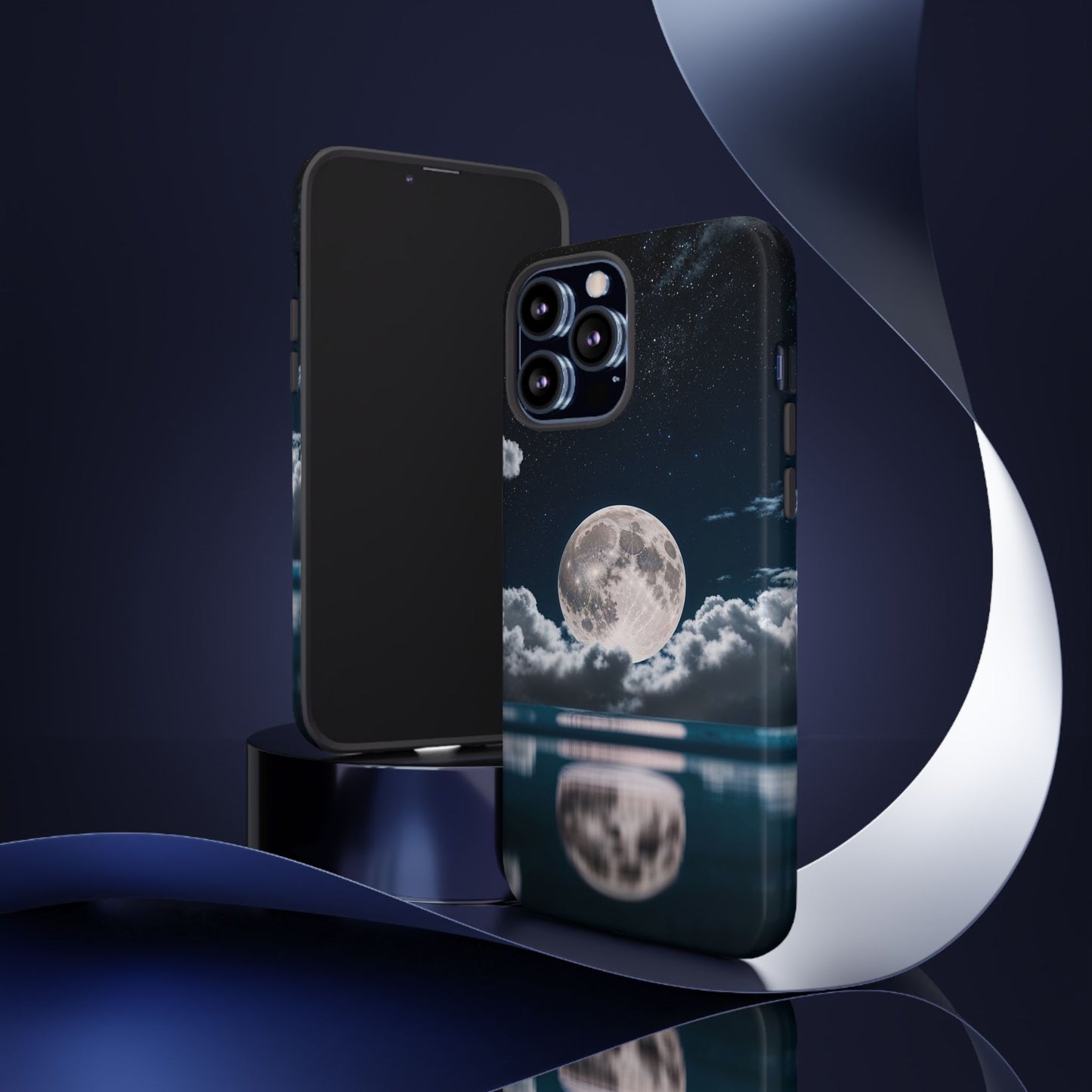 Moonlit Reflection Phone Case — Night Sky Moon & Clouds Tough Case