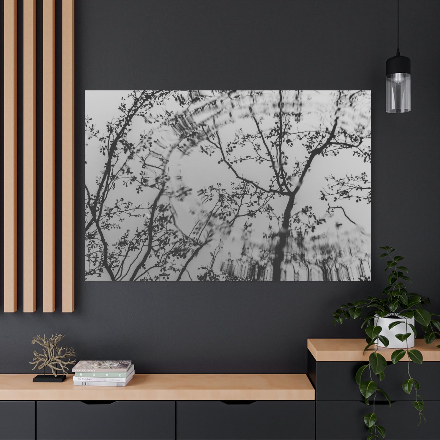 Canvas Wall Art — Monochrome Blurred Ferris Wheel with Tree Silhouettes