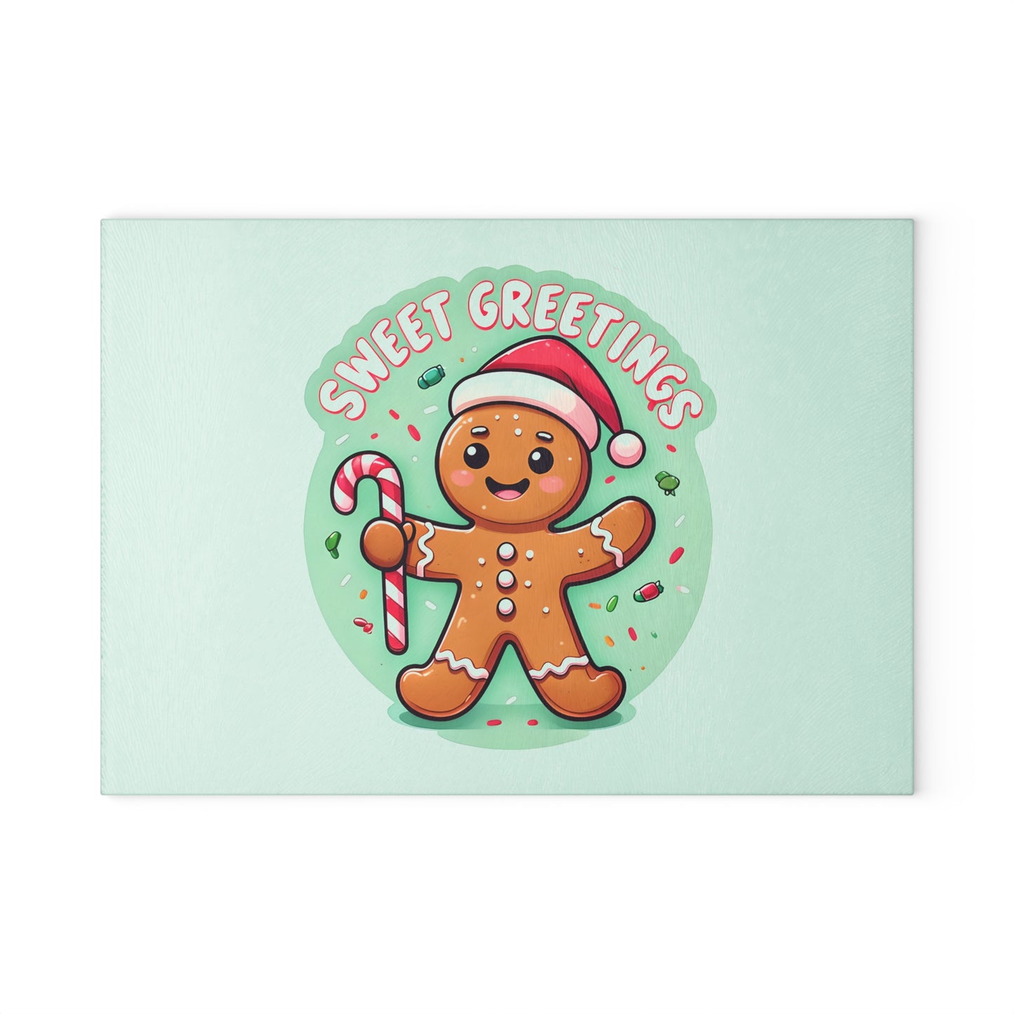 Glass Cutting Board – 'Sweet Greetings' Gingerbread Holiday Kitchen Board