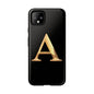 Custom Phone Case with Gold Letter A, Monogrammed Gift, Tough Protective Case, Personalized Phone Accessory, Unique Phone Cover