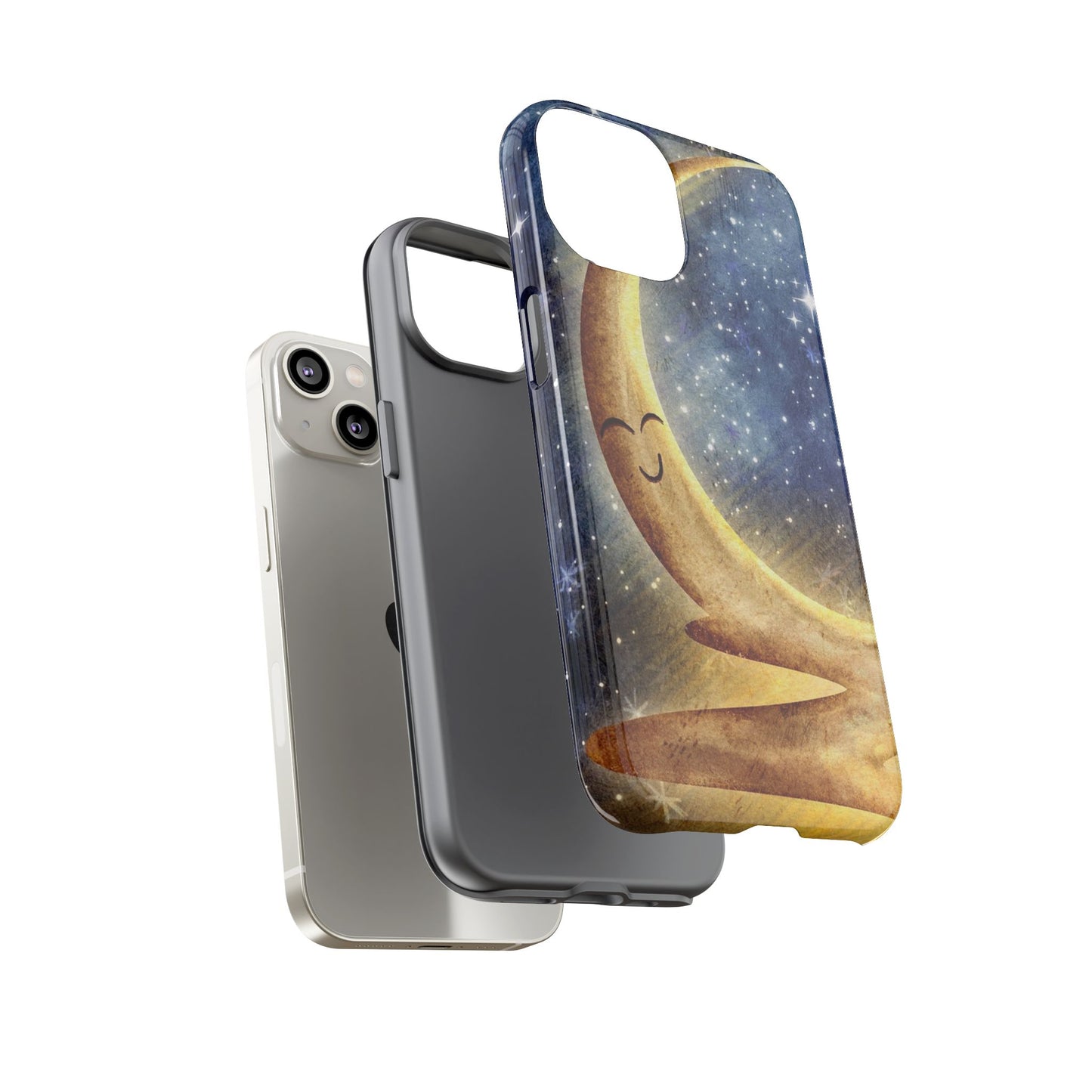 Moonlit Smile Phone Case — Starry Night Crescent Moon iPhone Cover