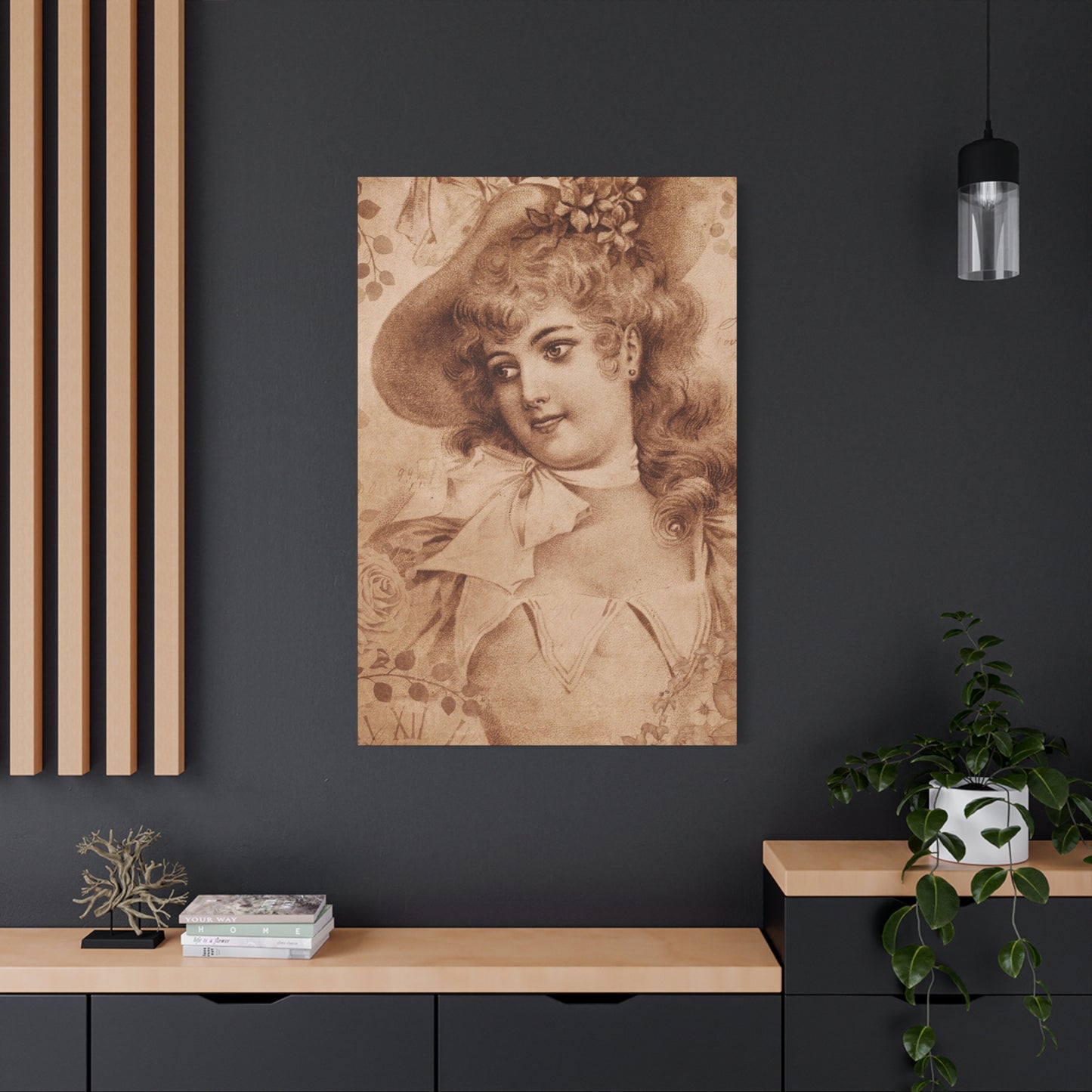 Vintage Sepia Portrait Canvas — Romantic Victorian Lady Matte Wall Art