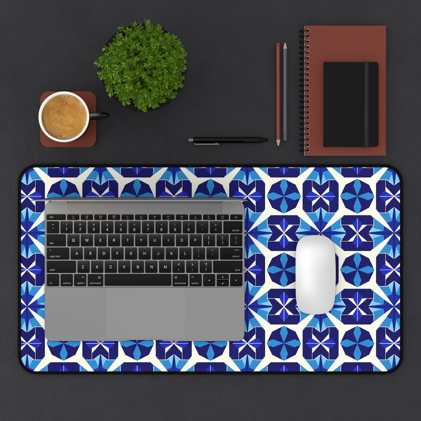Blue Geometric Desk Mat for Stylish Workspaces