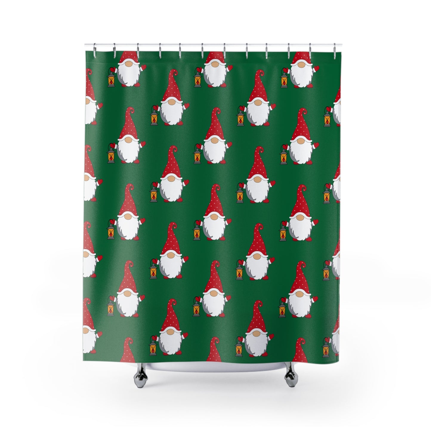 Christmas Gnome Shower Curtain — Festive Green Holiday Bathroom Decor