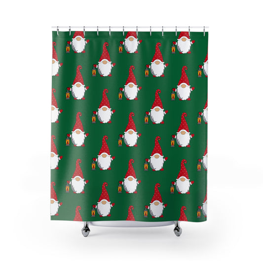Christmas Gnome Shower Curtain — Festive Green Holiday Bathroom Decor