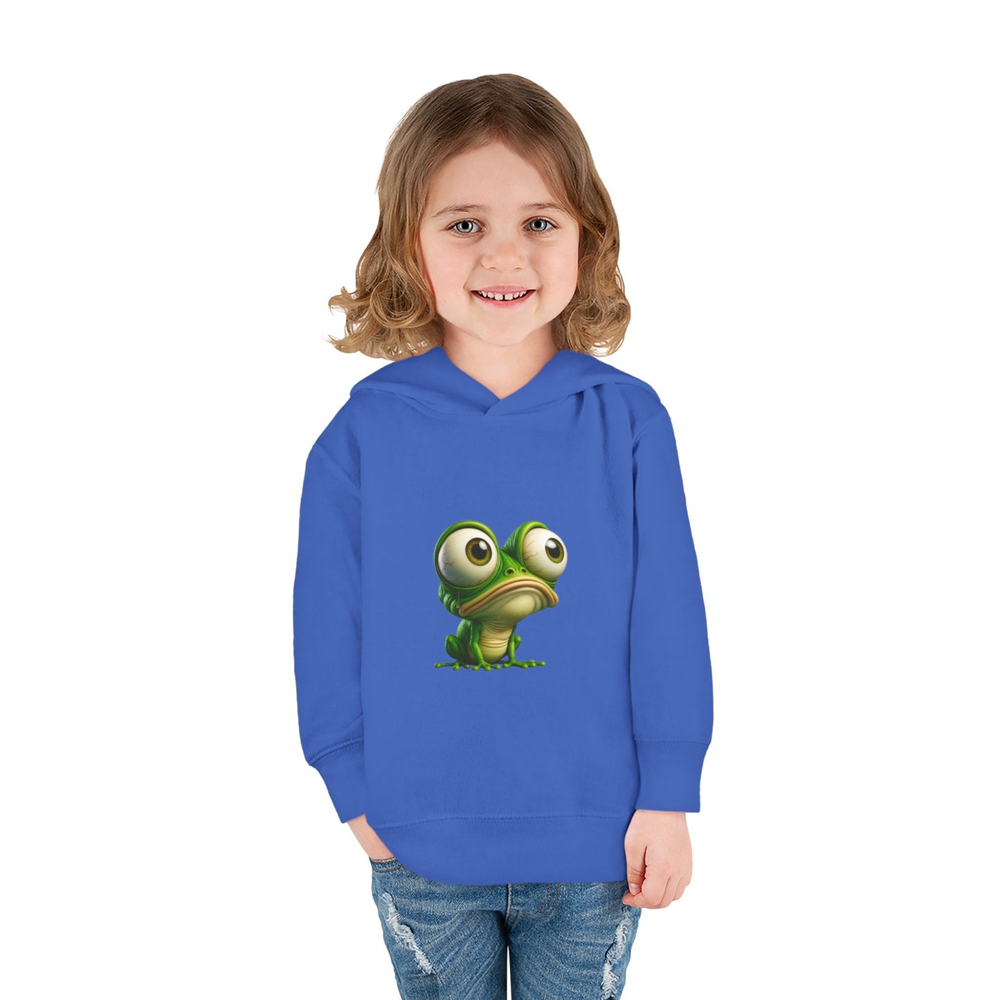 Whimsical Toddler Frog Pullover Hoodie, Cute Kids Fleece Sweater, Playful Toddler Clothing, Children's Gift, Animal Lover Apparel