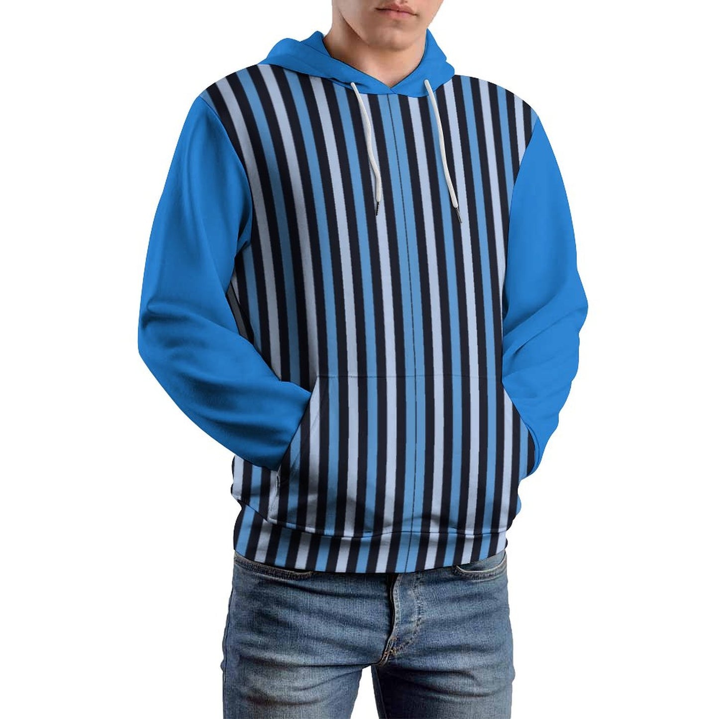 Men's Cool Hoodie with Double-layer Cap Blue Stripes