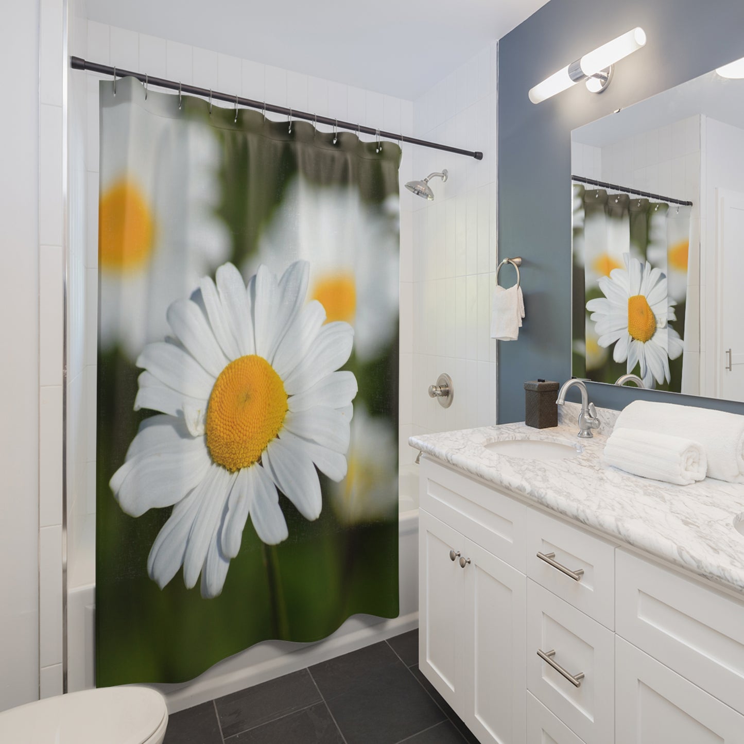 Daisy Floral Shower Curtain, Bright Bathroom Decor