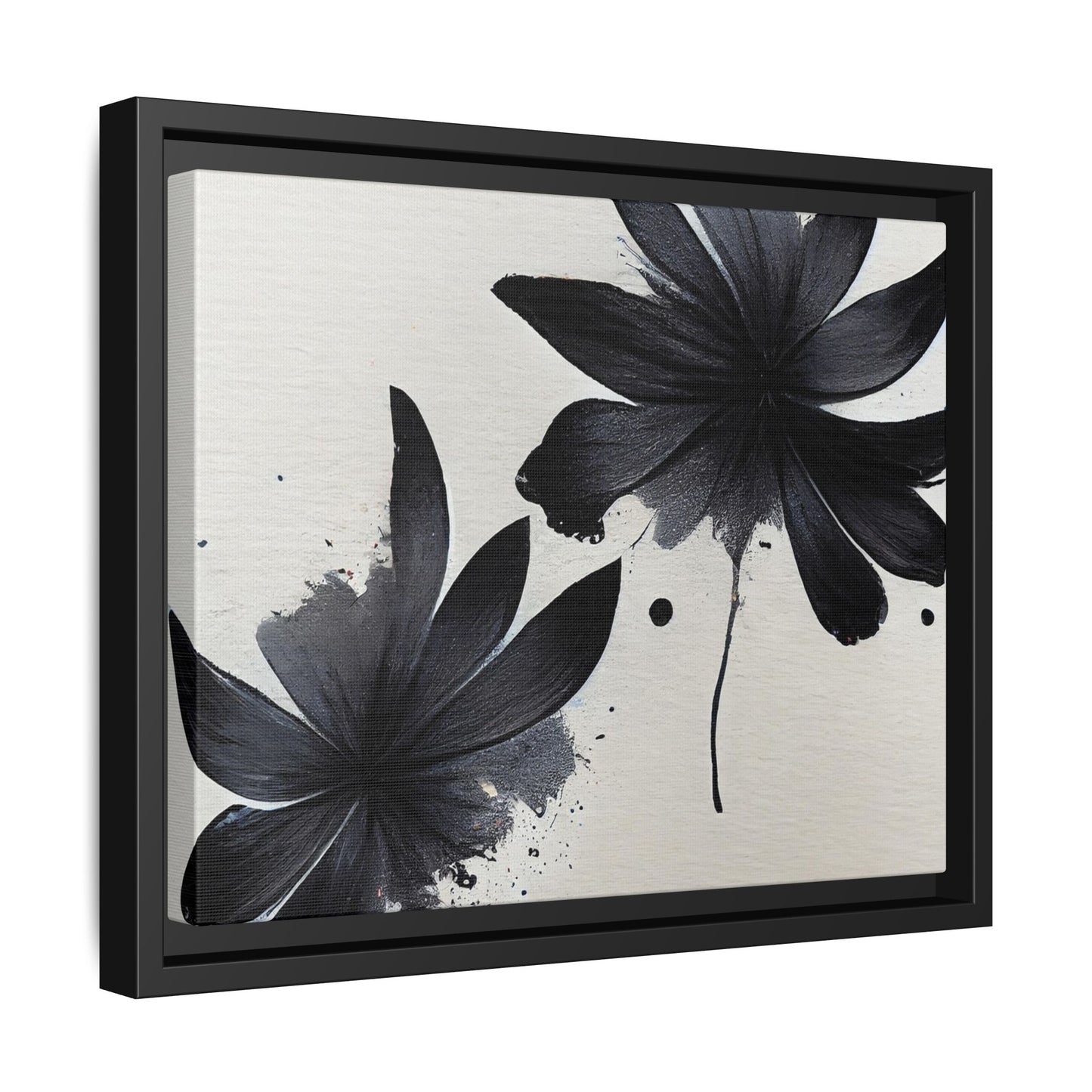 Framed Black Floral Matte Canvas Wall Art — Monochrome Botanical Print