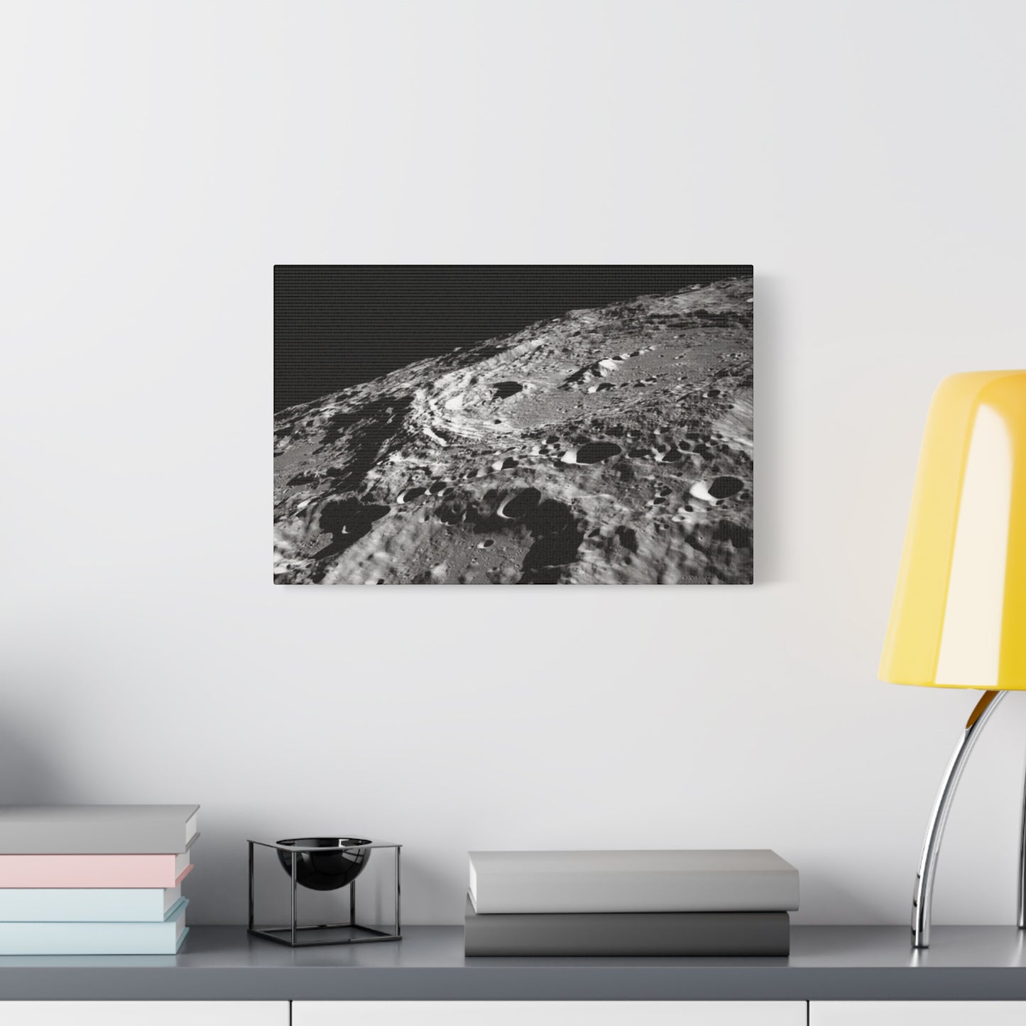 Lunar Surface Matte Canvas Print — Black & White Moon Crater Wall Art