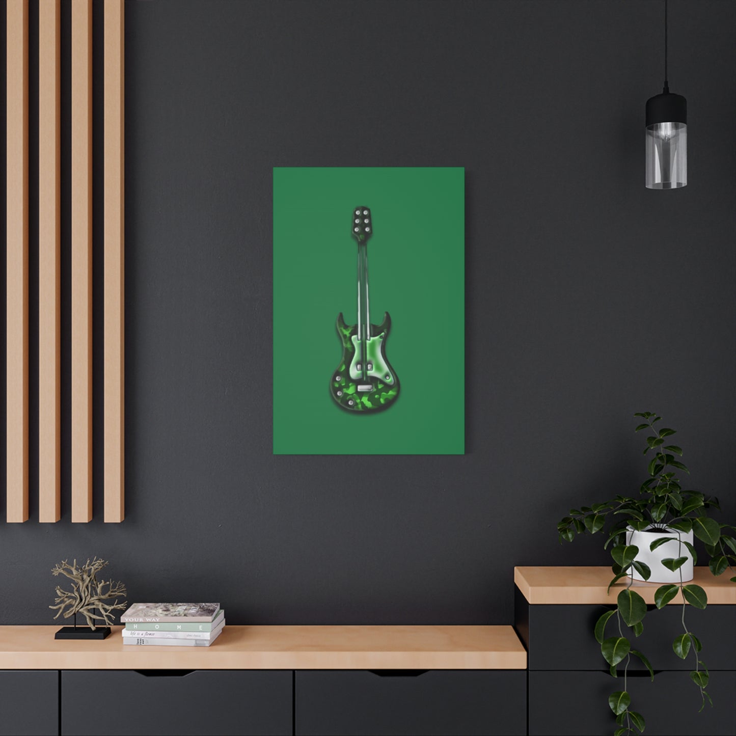 Green Electric Guitar Canvas Art, Music Wall Decor, Rock n Roll Gift, Guitar Lover's Art, Stretched Green Canvas, Home Theater Decor
