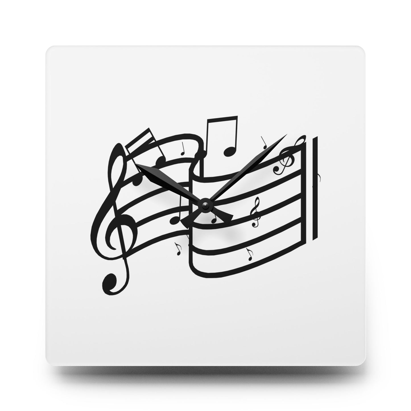 Musical Notes Acrylic Wall Clock — Black Treble Clef Design