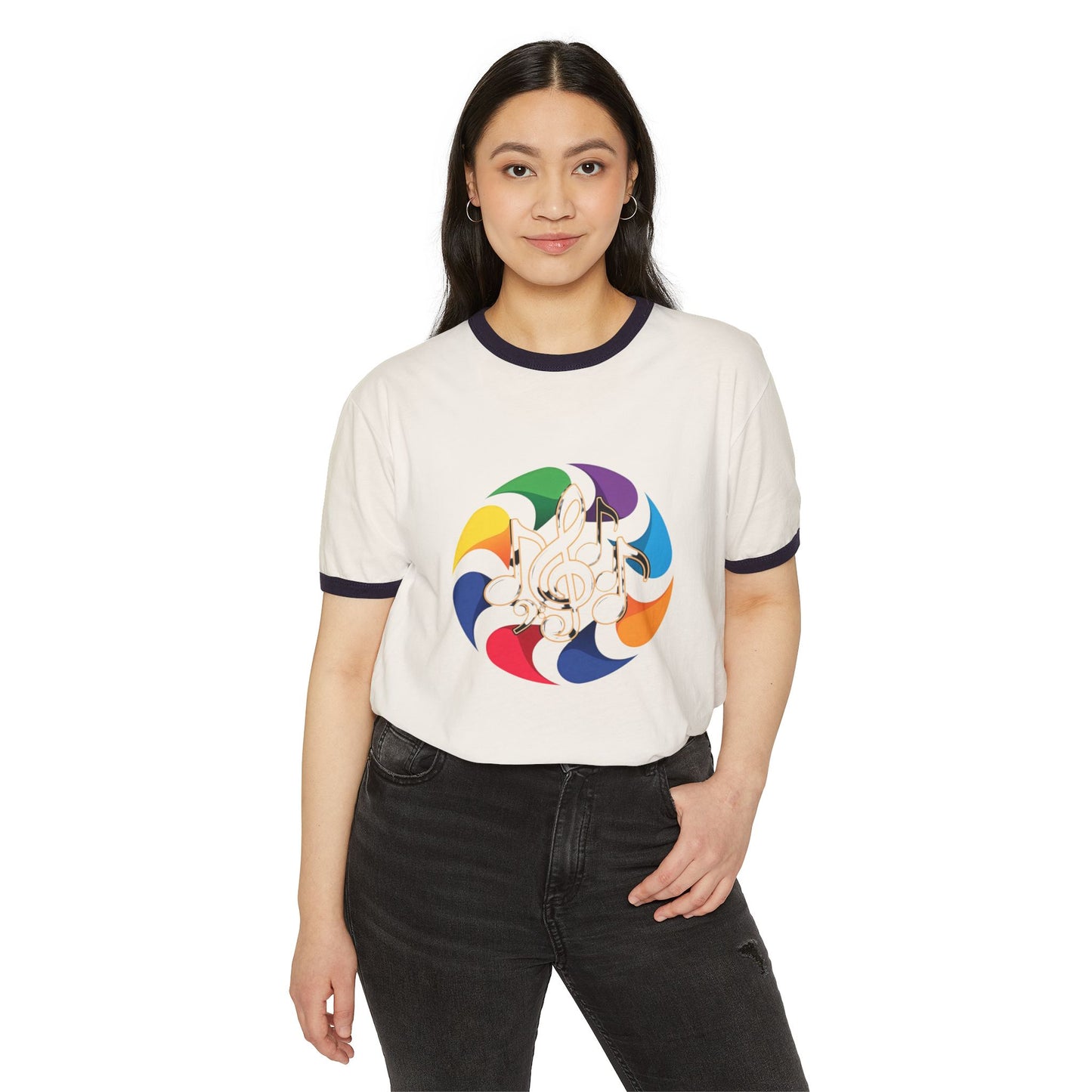 Vintage Rainbow Pinwheel Ringer T-Shirt