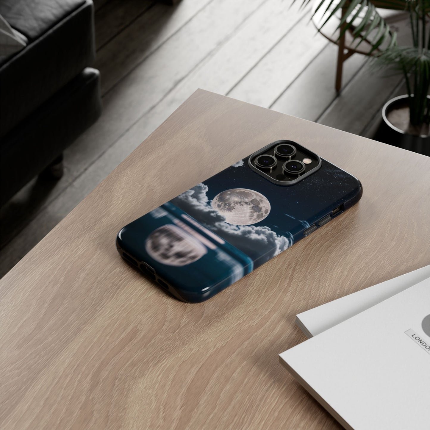 Moonlit Reflection Phone Case — Night Sky Moon & Clouds Tough Case