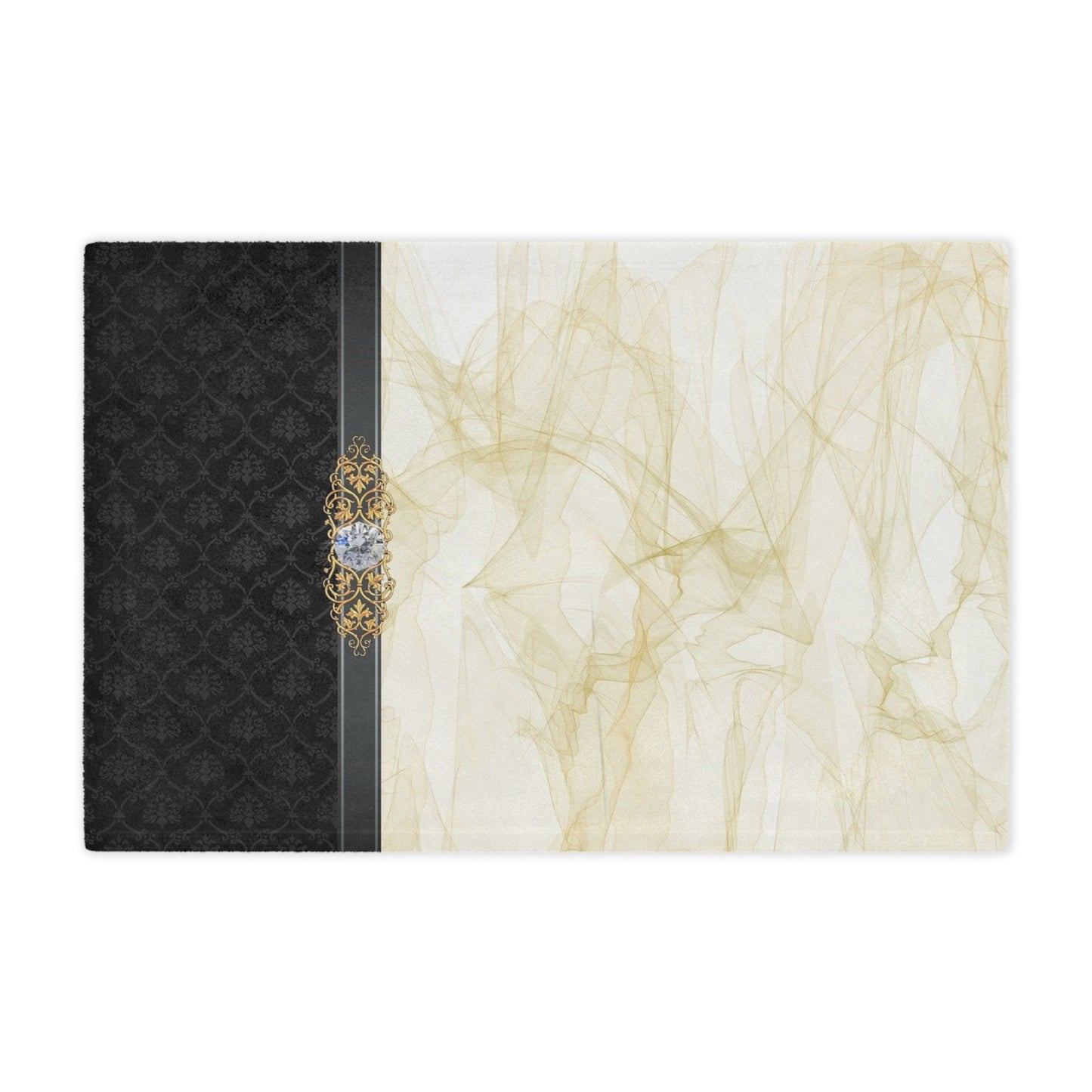 Luxury Gold Smoke Minky Blanket — Elegant Damask Accent with Ornate Gem Detail