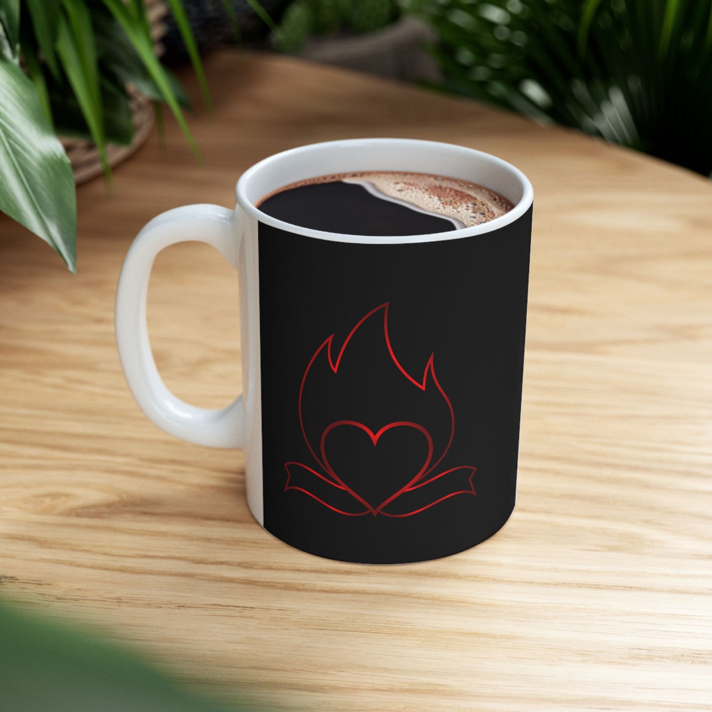 Black Cat Outline Ceramic Mug – Minimal Red Cat Design, 11oz & 15oz