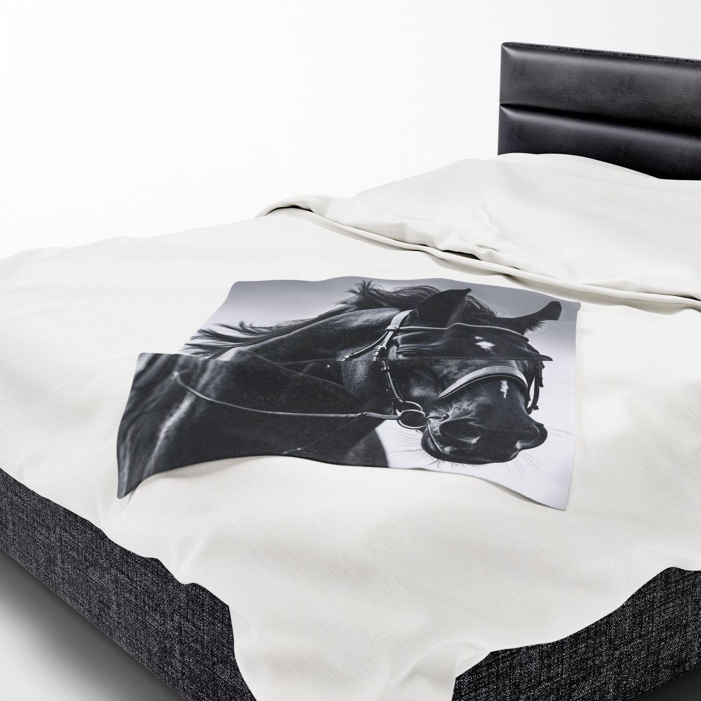 Black Stallion Velveteen Plush Blanket – Photoreal Horse Throw for Equestrian Fans