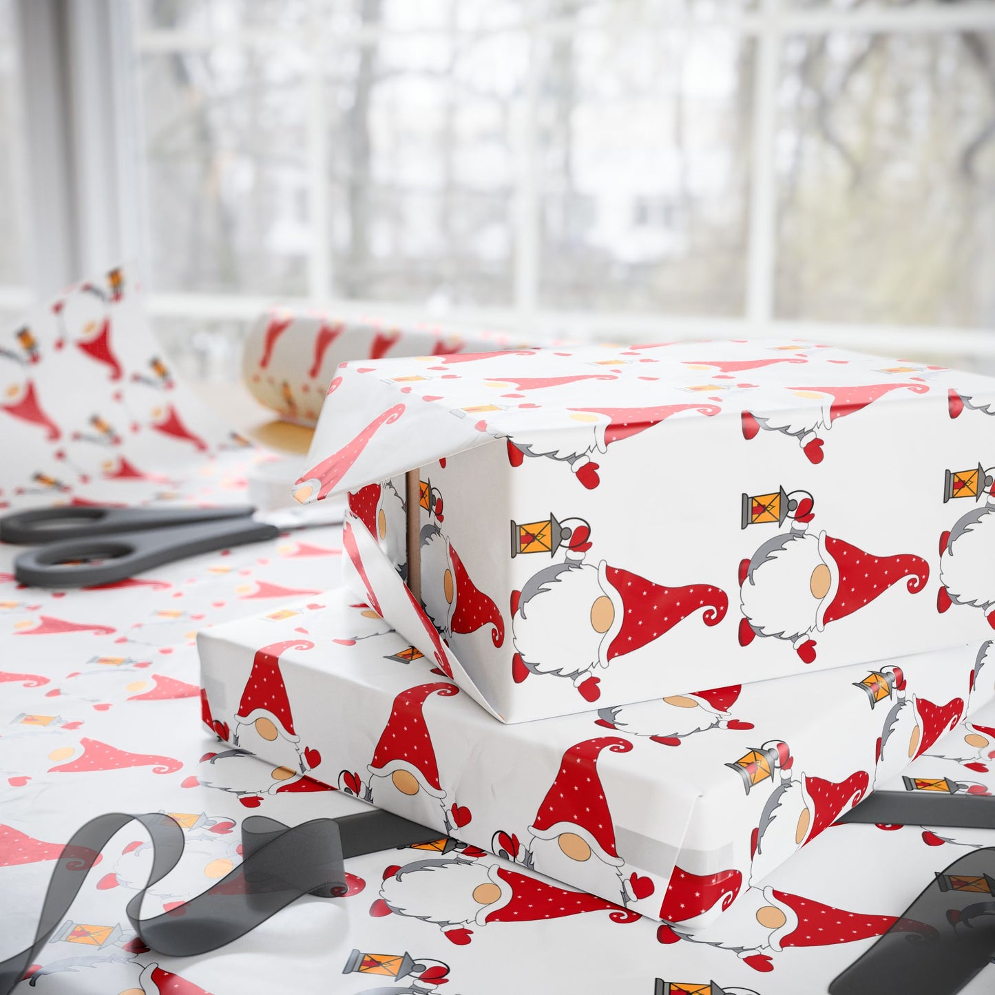 Christmas Gnome Wrapping Paper — Repeating Red Gnome Pattern for Holiday Gift Wrap