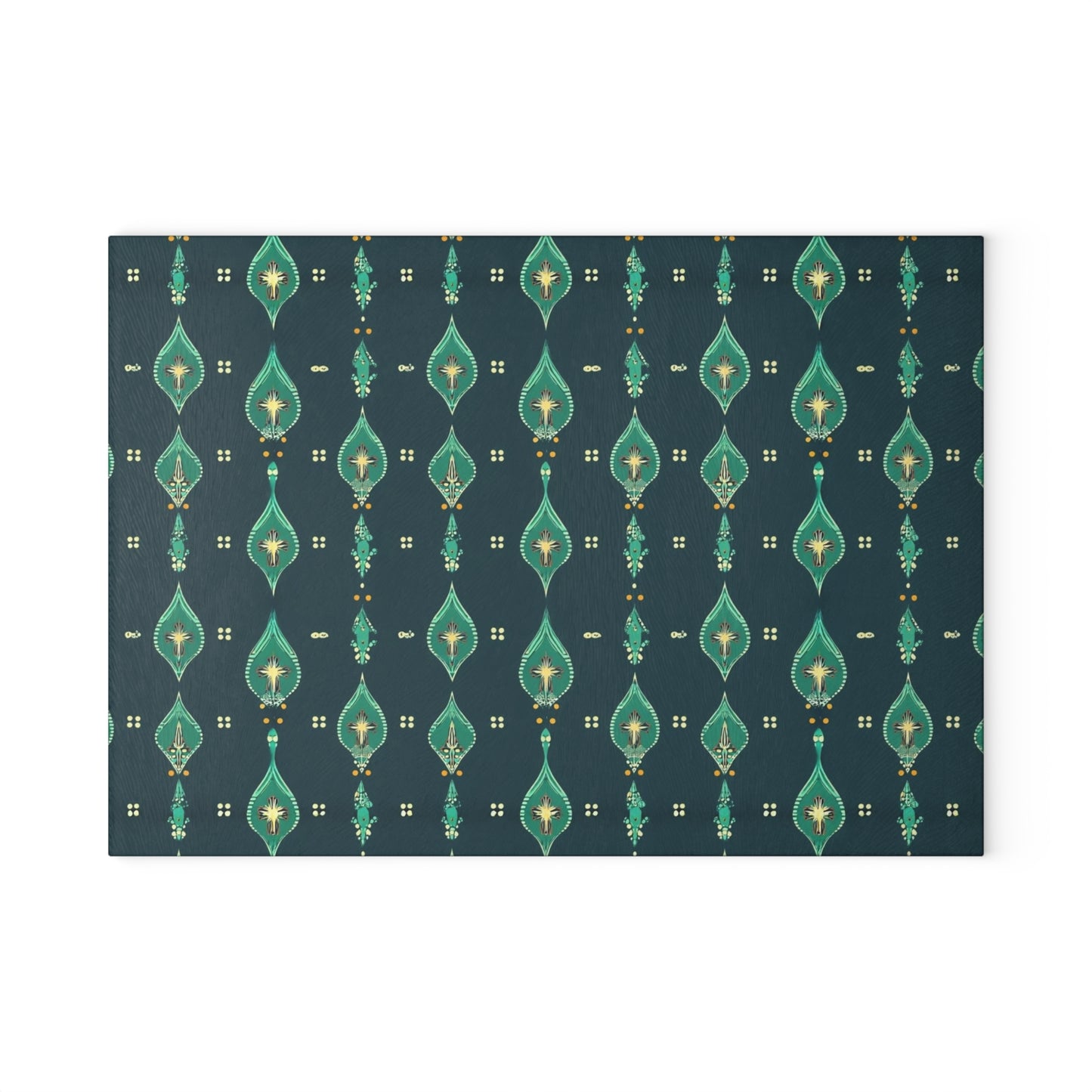 Teal Retro Geometric Glass Cutting Board