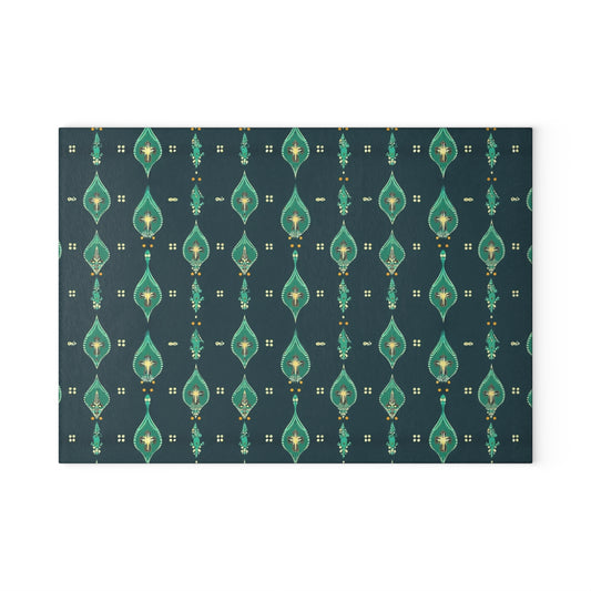 Teal Retro Geometric Glass Cutting Board