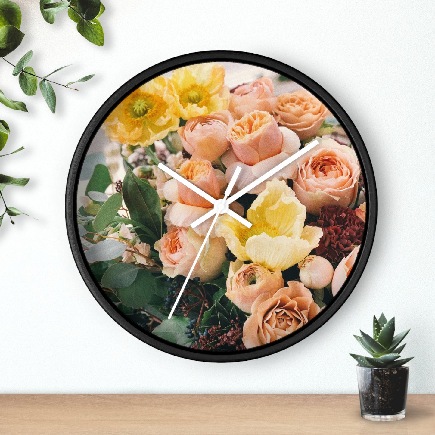 Floral Wall Clock - Elegant Home Decor, Flower Decor, Gift for Flower Lovers