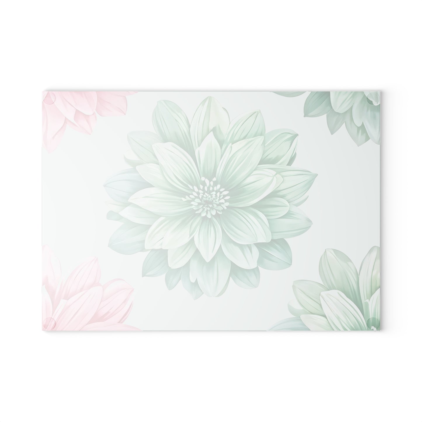 Floral Glass Cutting Board — Pastel Succulent Dahlia Kitchen Board