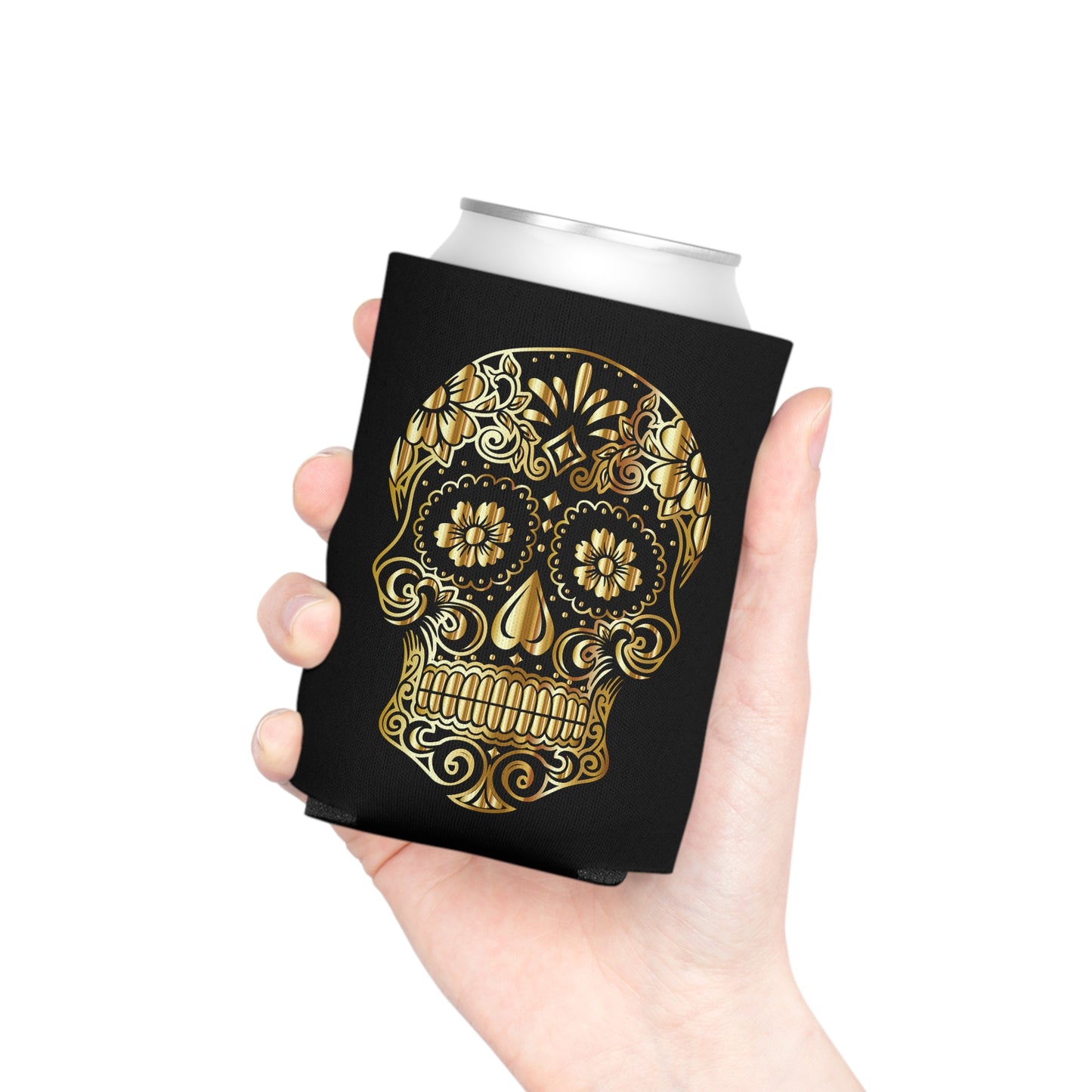 Gorgeous Day of the Dead Skull Can Cooler, Day of the Dead Decor, Beer Sleeve, Fiesta Accessory, Halloween Party Drink Holder