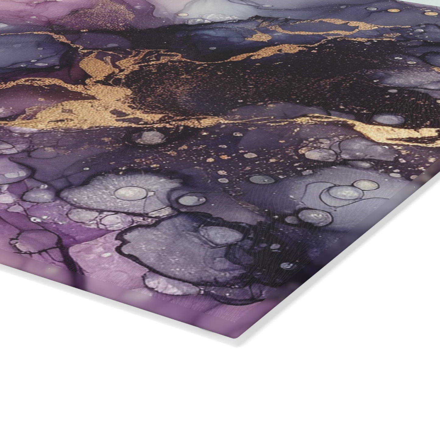 Purple Marble Glass Cutting Board – Abstract Gold Vein Kitchen Board