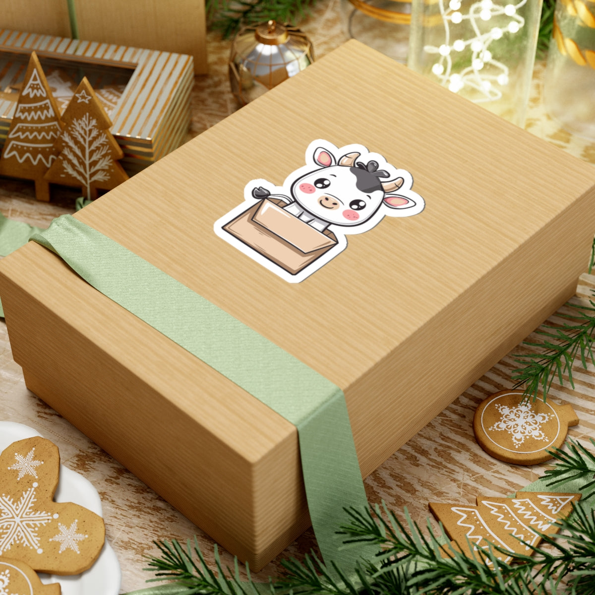 Cute Cow in Box Stickers, Adorable Laptop Decals