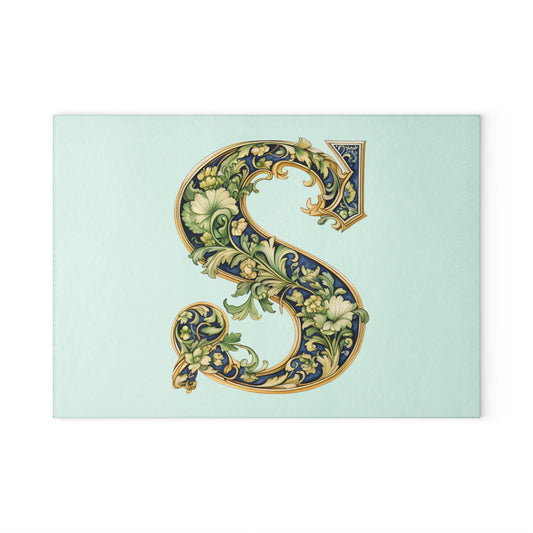 Monogram S Floral Glass Cutting Board – Decorative Initial S Kitchen Board