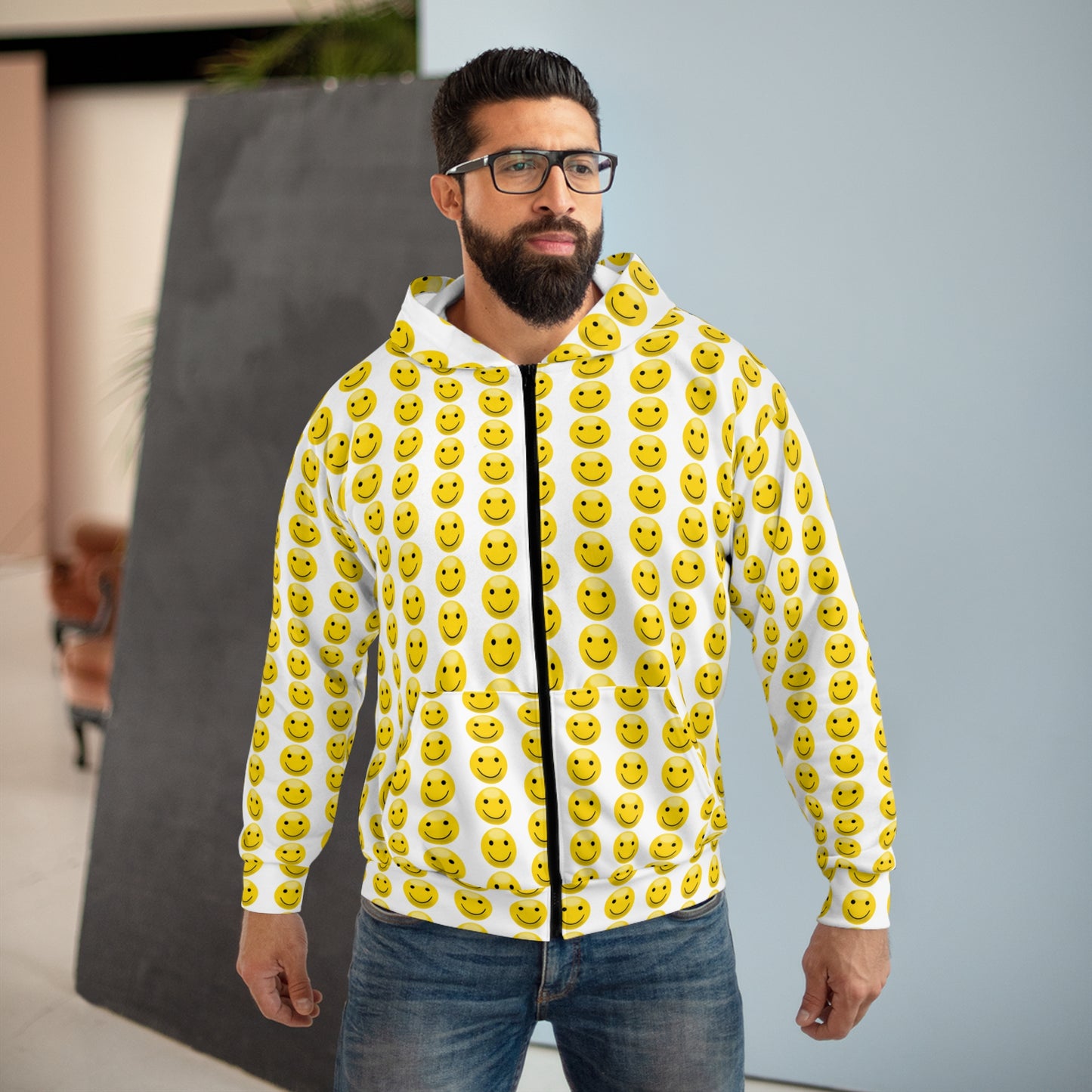 Smiley Face Zip Hoodie | Unisex Hoodie, Casual Wear, Trendy Sweatshirts, Gifts for Friends, Happy Vibes Clothing