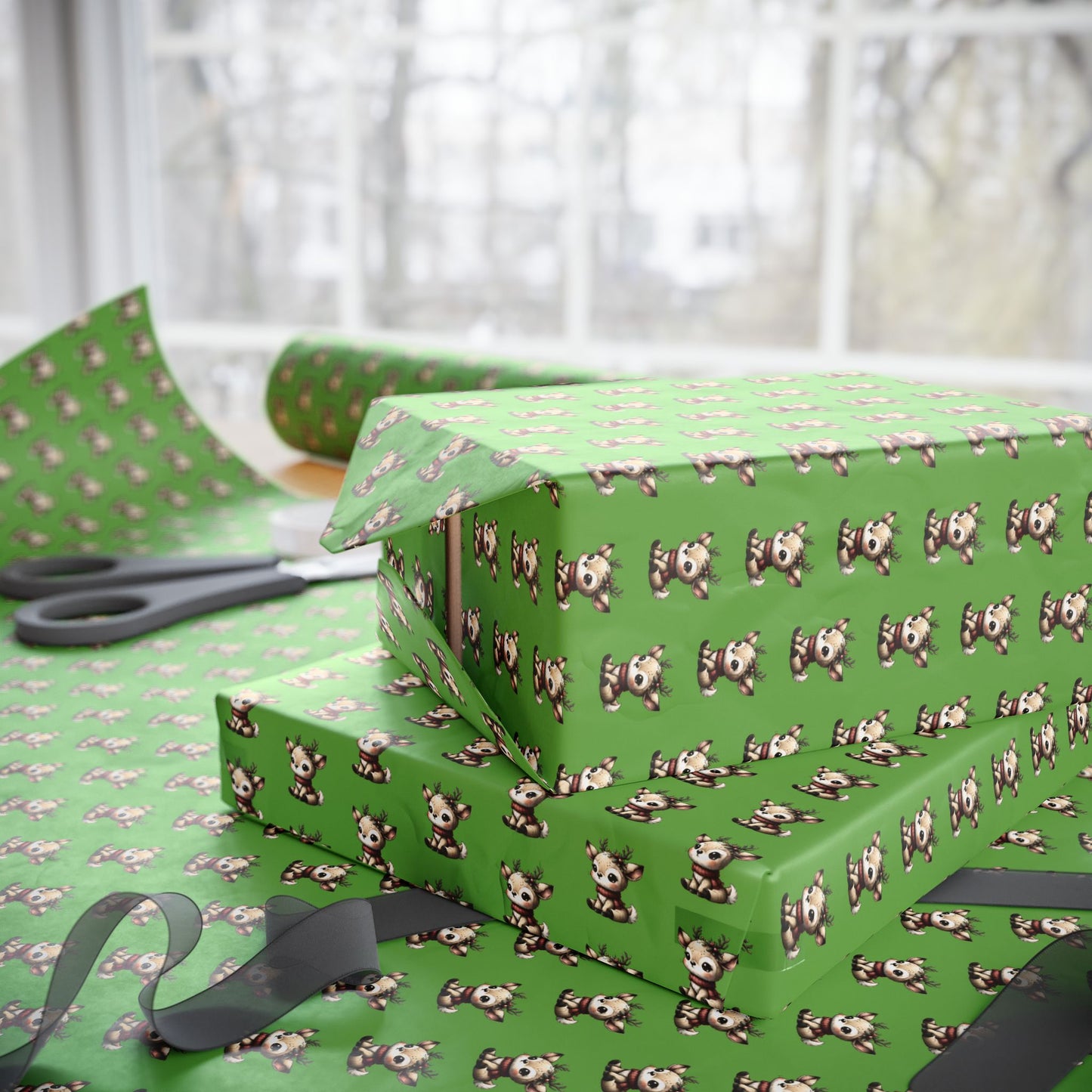 Wrapping Paper — Green Cute Dog Pattern Gift Wrap (Pet Lover Holiday & Birthday)