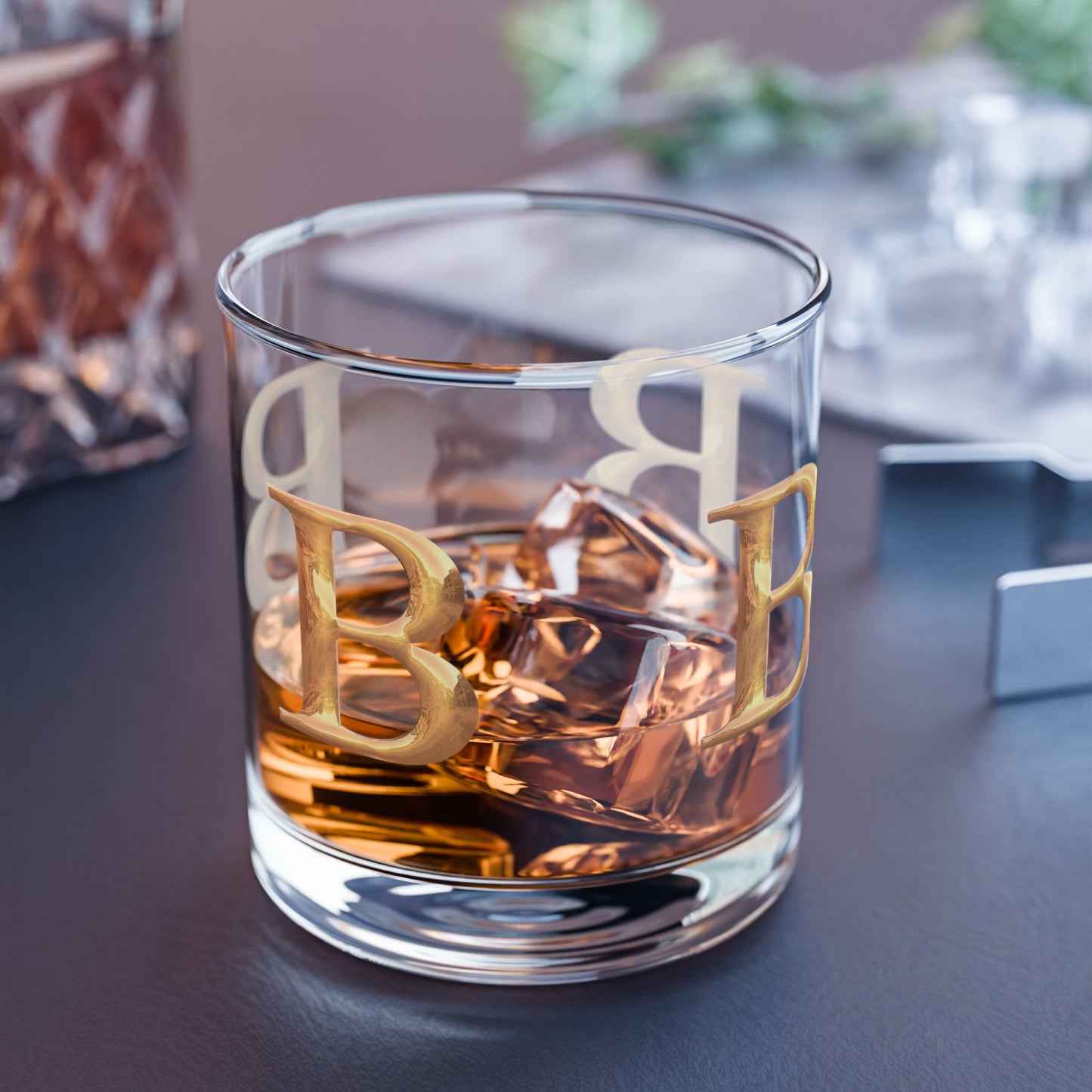 Monogrammed Rocks Glass, Personalized Barware Letter B