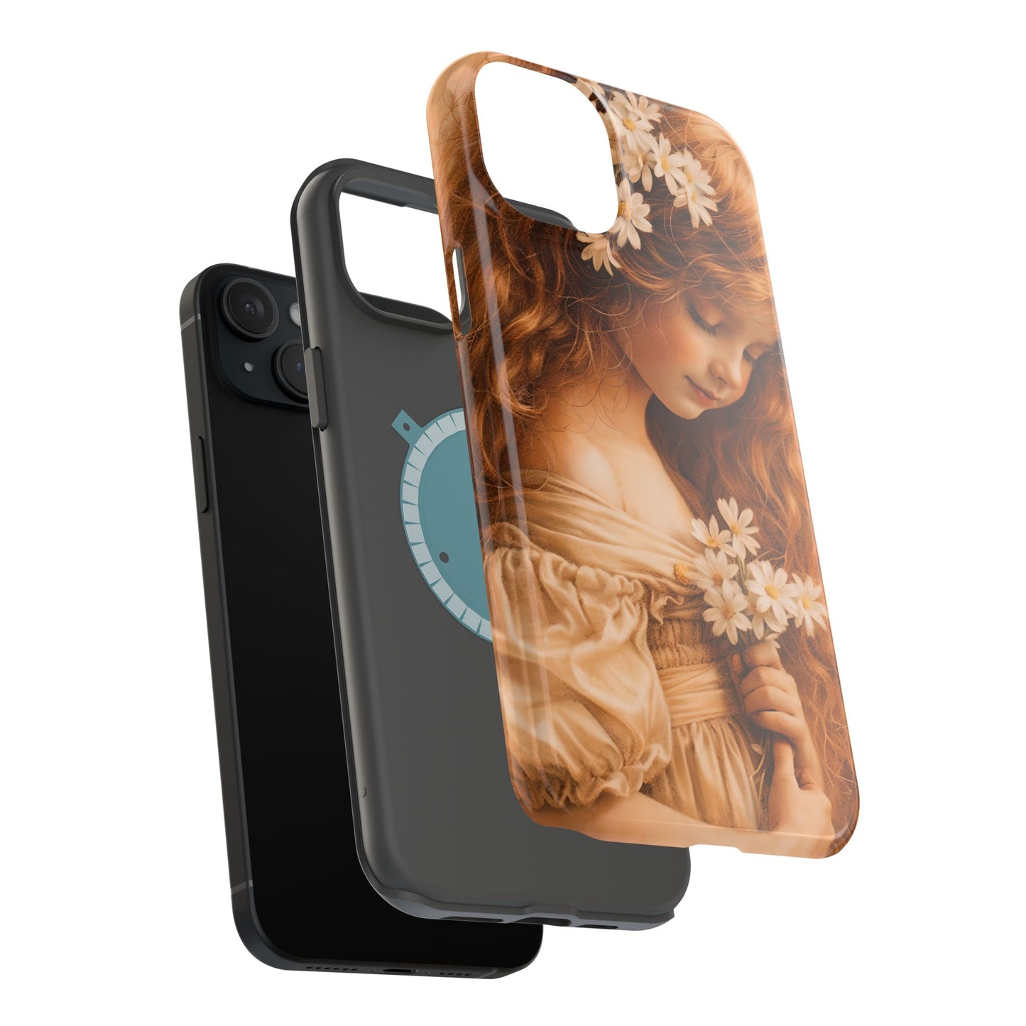 Vintage Floral Girl Magnetic Impact Phone Case — Protective iPhone Cover with Sepia Art