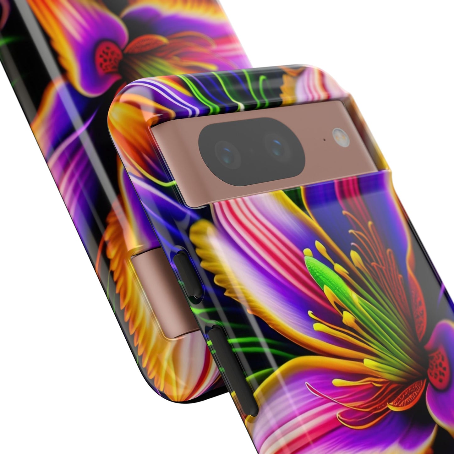 Floral Neon Tough Phone Case — Vivid Purple & Orange Lily Protective Cover