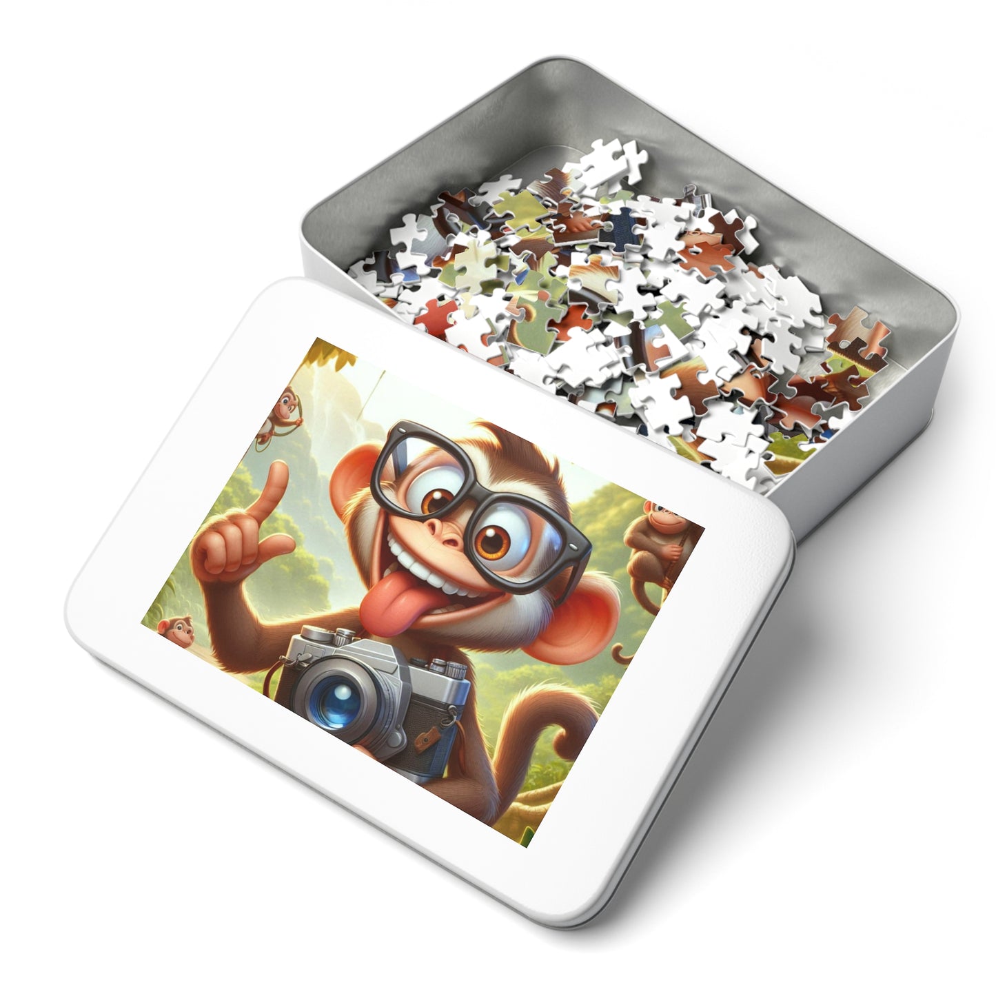 Fun Monkey Jigsaw Puzzle with Tin, Kids Puzzle, Family Game Night, Educational Activity, Gifts for Kids, Animal Themed Puzzle