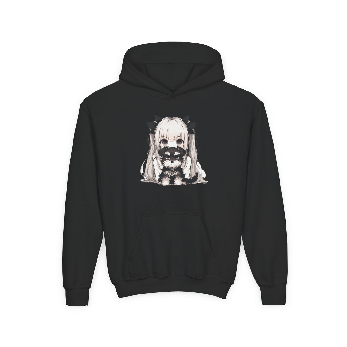 Cute Anime Girl & Puppy Youth Hoodie — Kawaii Kids Pullover for Anime Fans