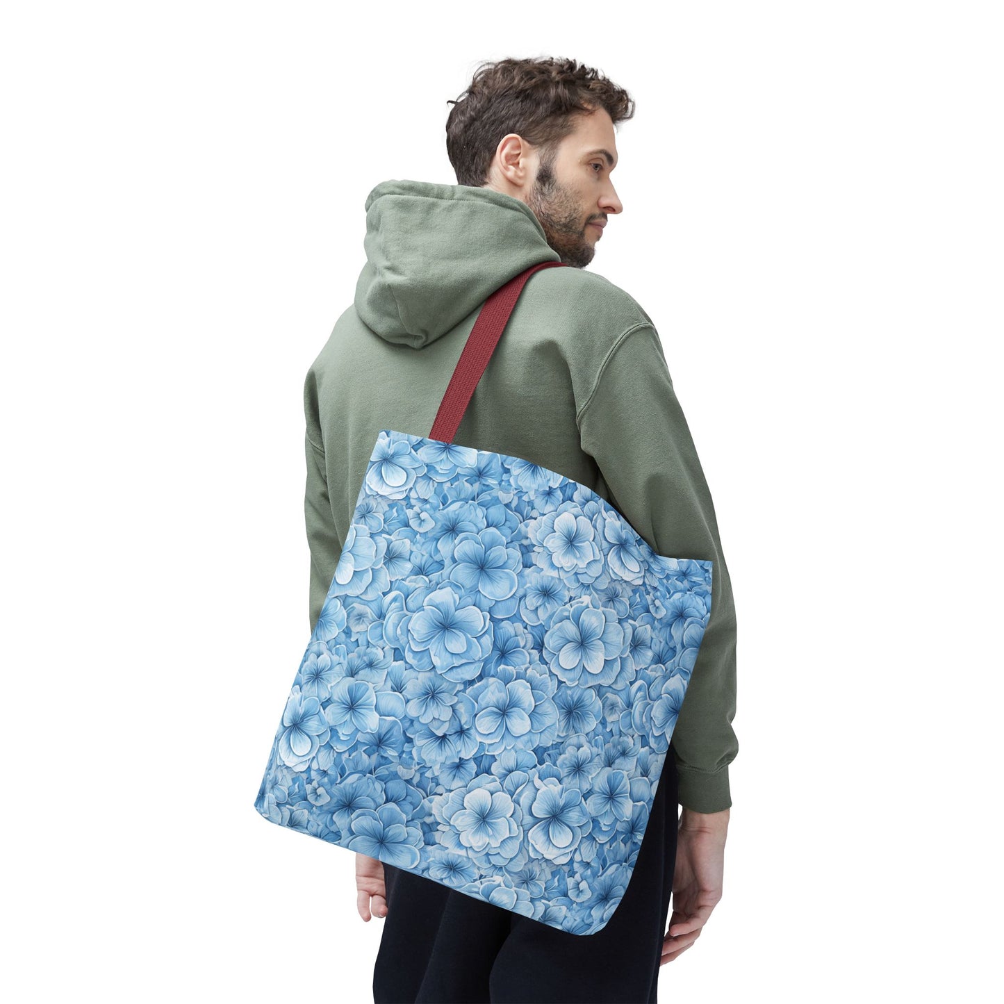 Blue Watercolor Floral Tote Bag — Reusable Flower Pattern Shopper