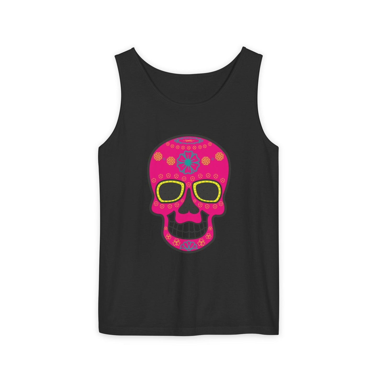 Colorful Dia de los Muertos Skull Tank Top, Unisex Summer Tee, Festival Wear