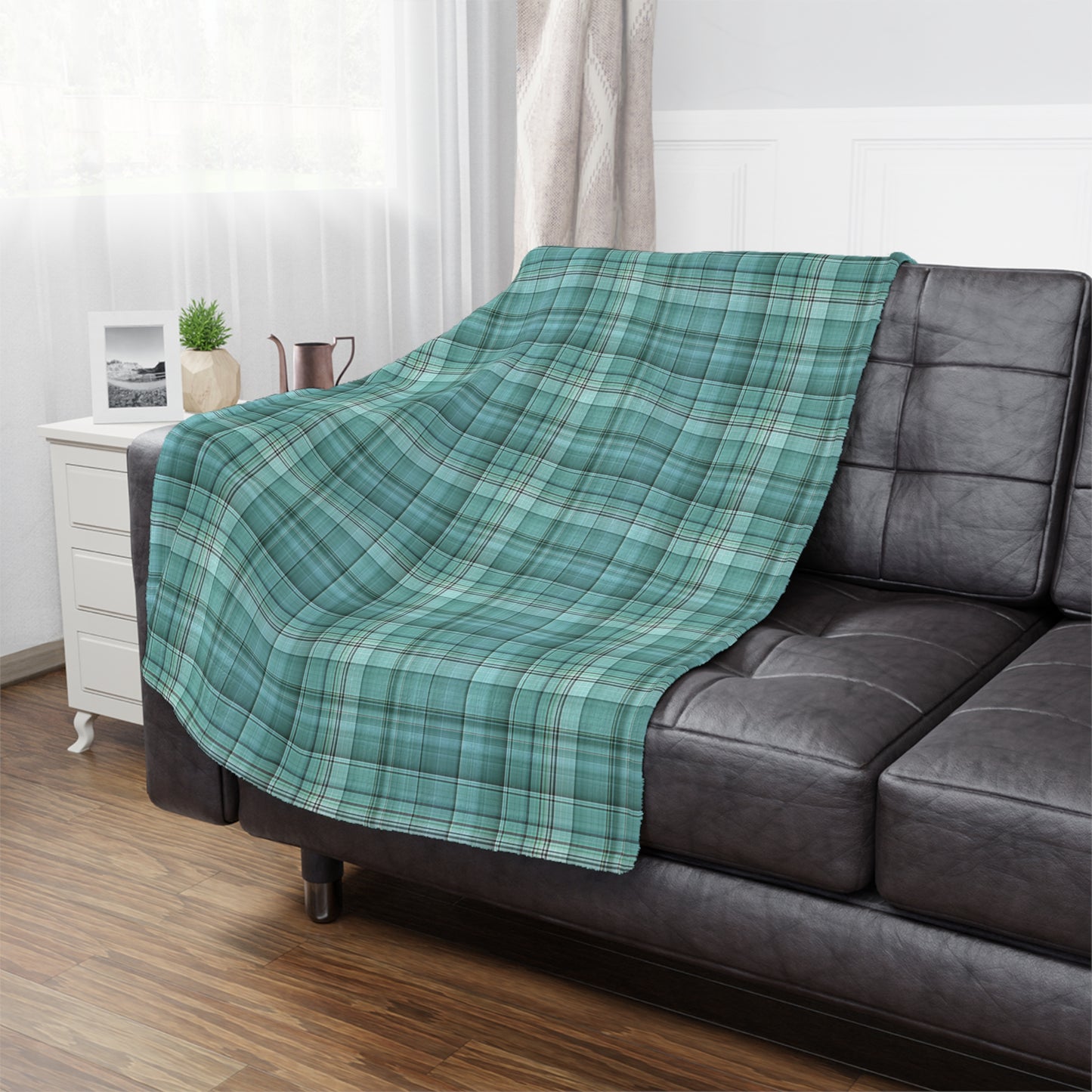 Teal Plaid Minky Blanket — Soft Cozy Plaid Throw for Home, Travel & Gifts