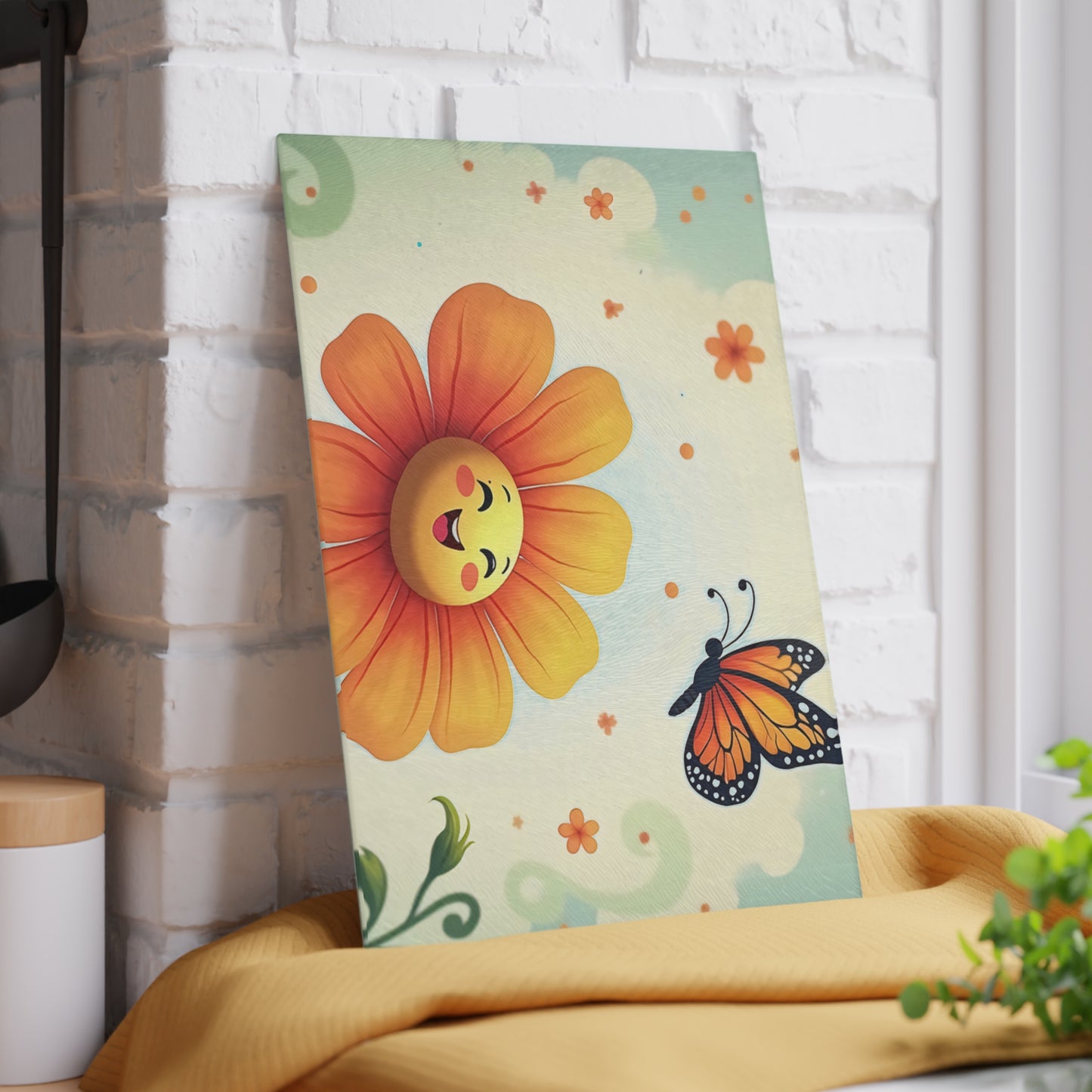 Cheerful Floral Glass Cutting Board, Kitchen Decor, Gift for Home, Cooking Accessory, Butterfly Artwork, Spring Inspired